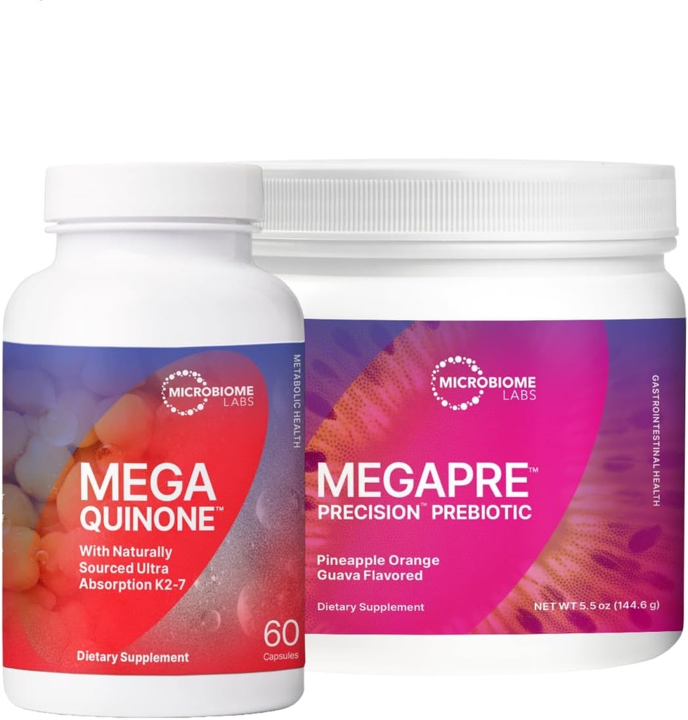 Microbiome Labs Bone Health Support Bundle - MegaQuinine Complete Vitamin K Supplement K1 & K2 MK-7 (60 Capsules) + MegaPre Prebiotic Powder (2.1oz) 2
