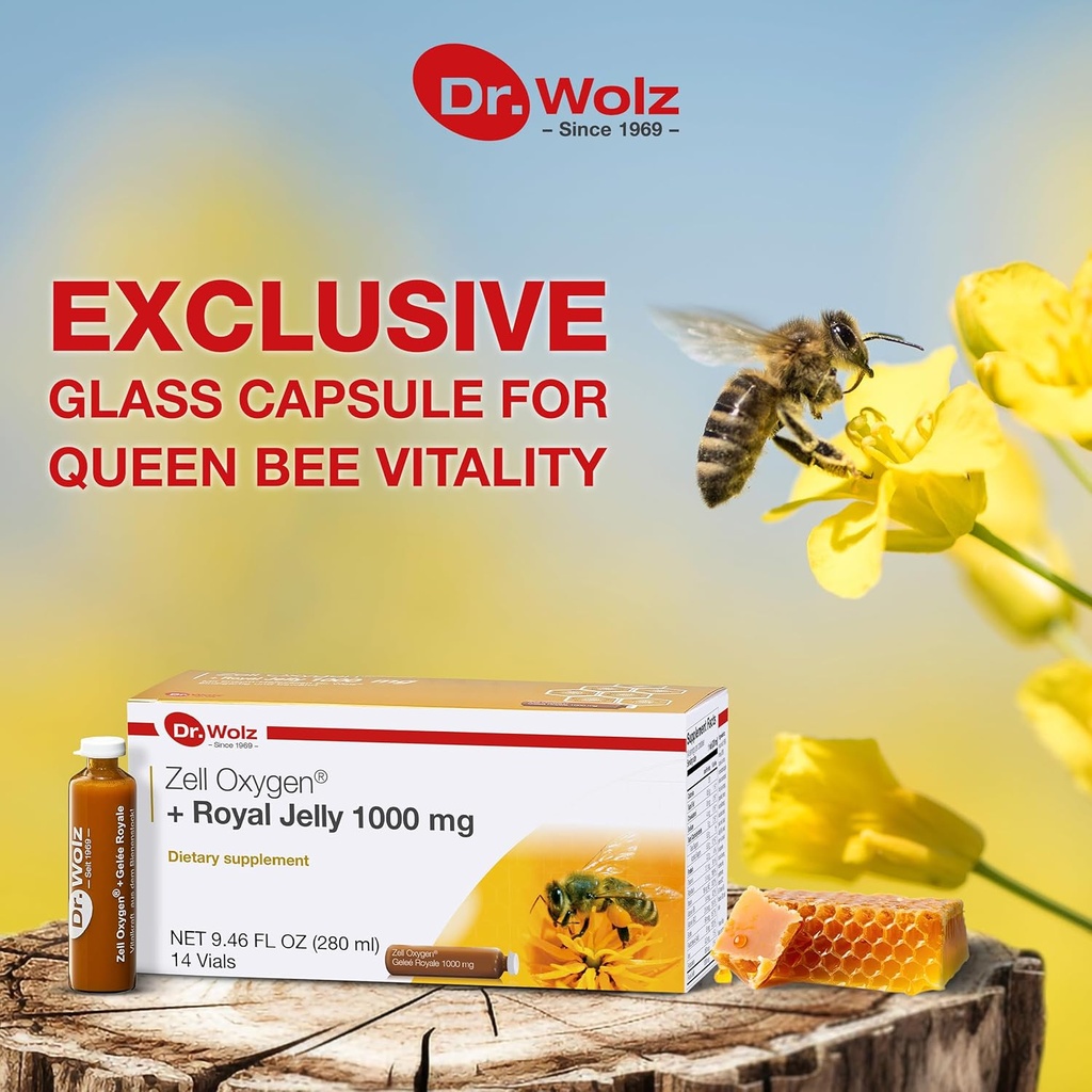 Dr. Wolz Zell Oxygen + Royal Jelly 1000mg, Organic Superfood and All Natural Energy Supplements, Nutrition for Immune Support, Healthy Skin, Fatigue Relief and Energy Boost, 14 Vials 6
