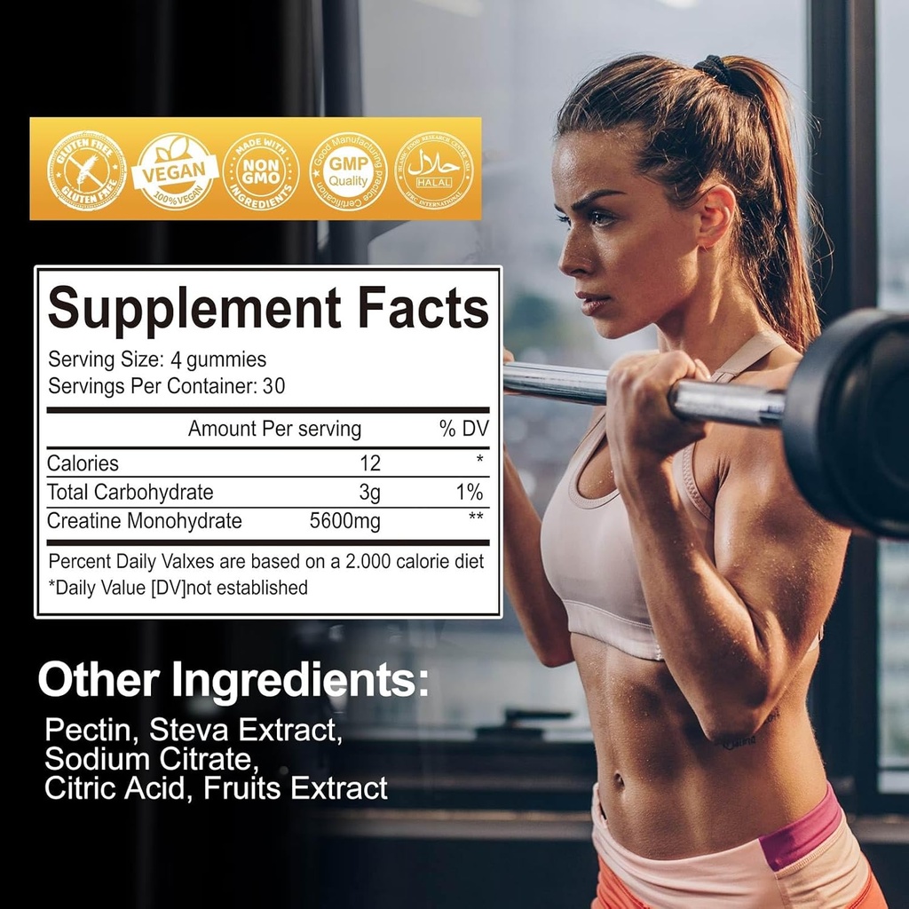 2 Pack Creatine Monohydrate Gummies 5000mg for Men & Women, 120 CT Chewable Creatine Monohydrate for Energy Boost, Muscle Support, 5.6g of Creatine Monohydrate per Serving - Sugar Free 3