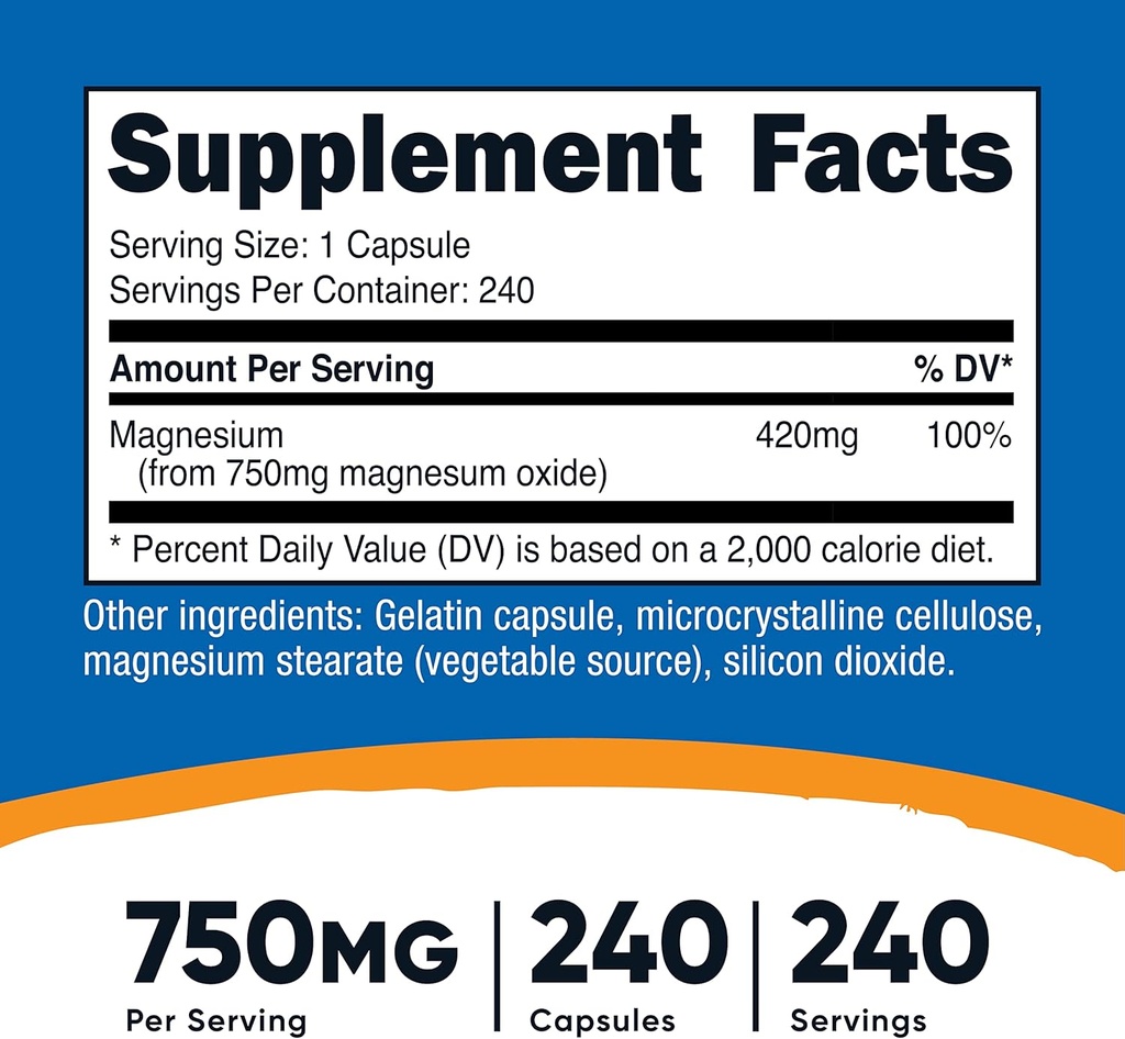 Nutricost Magnesium Oxide 750mg, 240 Capsules (3 Bottles) 3