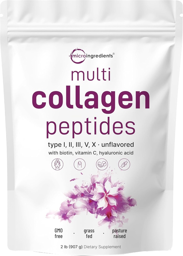 Micro Ingredients Multi Collagen Protein Powder 2 Pounds & Omega-3 Fish Oil 4,200 mg Softgels Bundle 2 Pack | Grass-Fed Collagen Peptides | Wild-Caught Fish, Lemon Flavored, Burpless 3