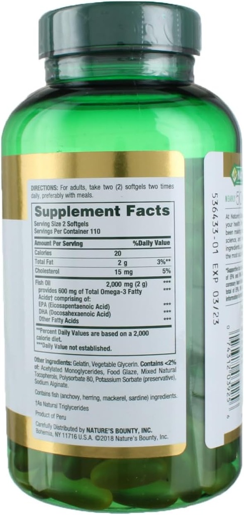 Nature's Bounty Fish Oil 1000 mg Omega-3, 220 Odorless Softgels (Pack of 3) 3