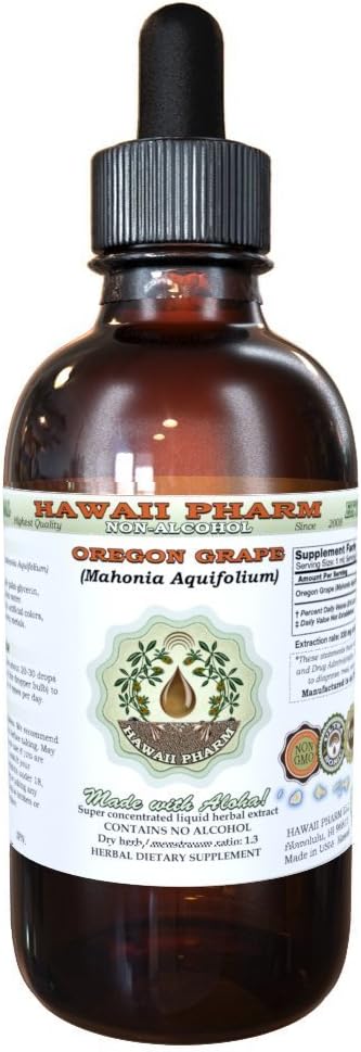 Hawaii Pharm Oregon Grape Alcohol-Free Liquid Extract, Oregon Grape (Mahonia aquifolium) Dried Root Glycerite Natural Herbal Supplement, USA 2x32 fl.oz 6