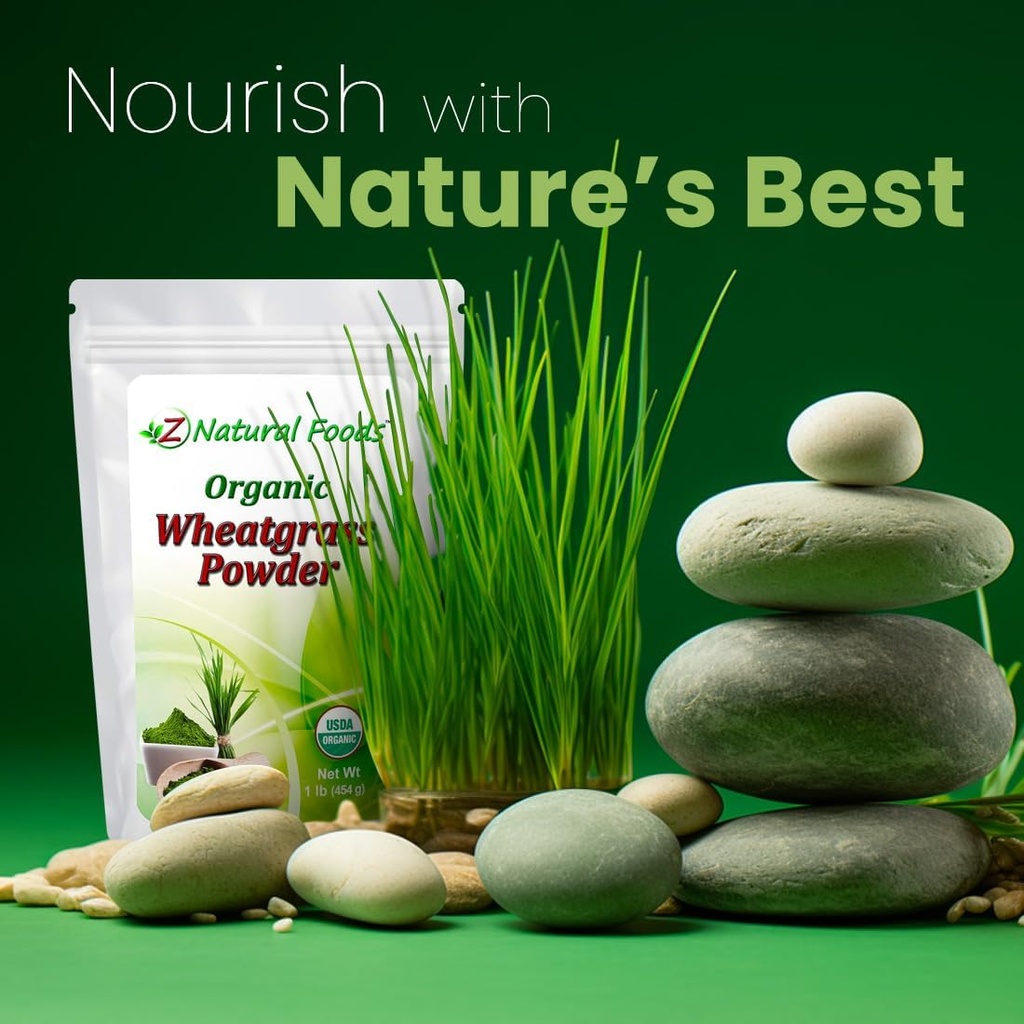 Z Natural Foods Organic Wheatgrass Powder, Green Superfood Powder for Smoothies, Juices, Shakes, and Recipes, Nutrient-Rich Powder, 100% Pure, Raw, Non-GMO, Vegan, Gluten-Free, 87 Servings, 1 lb 4