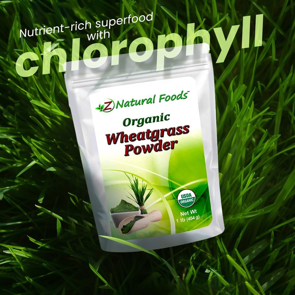 Z Natural Foods Organic Wheatgrass Powder, Green Superfood Powder for Smoothies, Juices, Shakes, and Recipes, Nutrient-Rich Powder, 100% Pure, Raw, Non-GMO, Vegan, Gluten-Free, 87 Servings, 1 lb 5