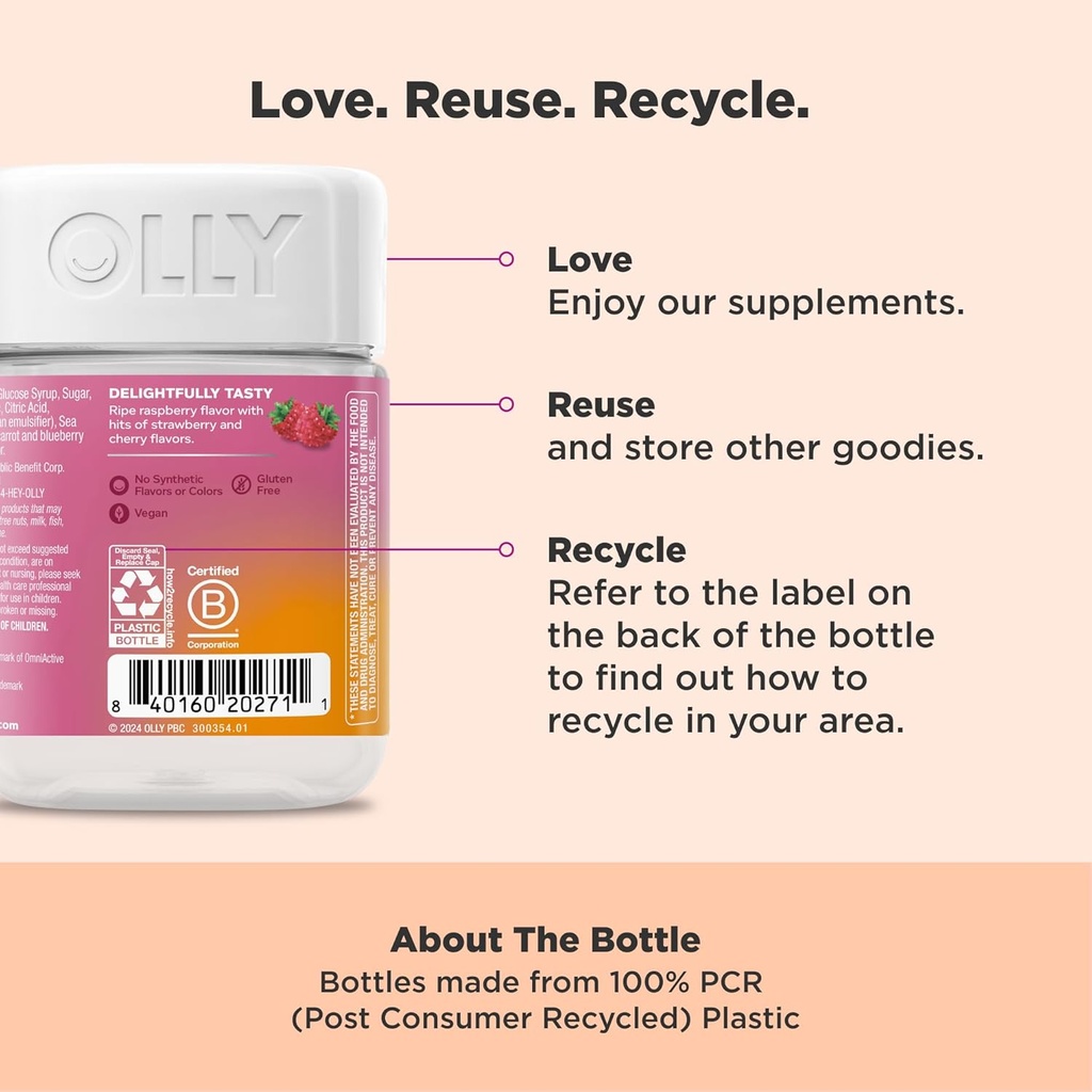 OLLY Focused Thinker Brainy Chews, Omega-3 ALA, Vitamins B6 & B12, Plus Thai Ginger Extract for Alertness, Concentration & Cognitive Performance Support, Vegetarian, Raspberry, 20 Count 5