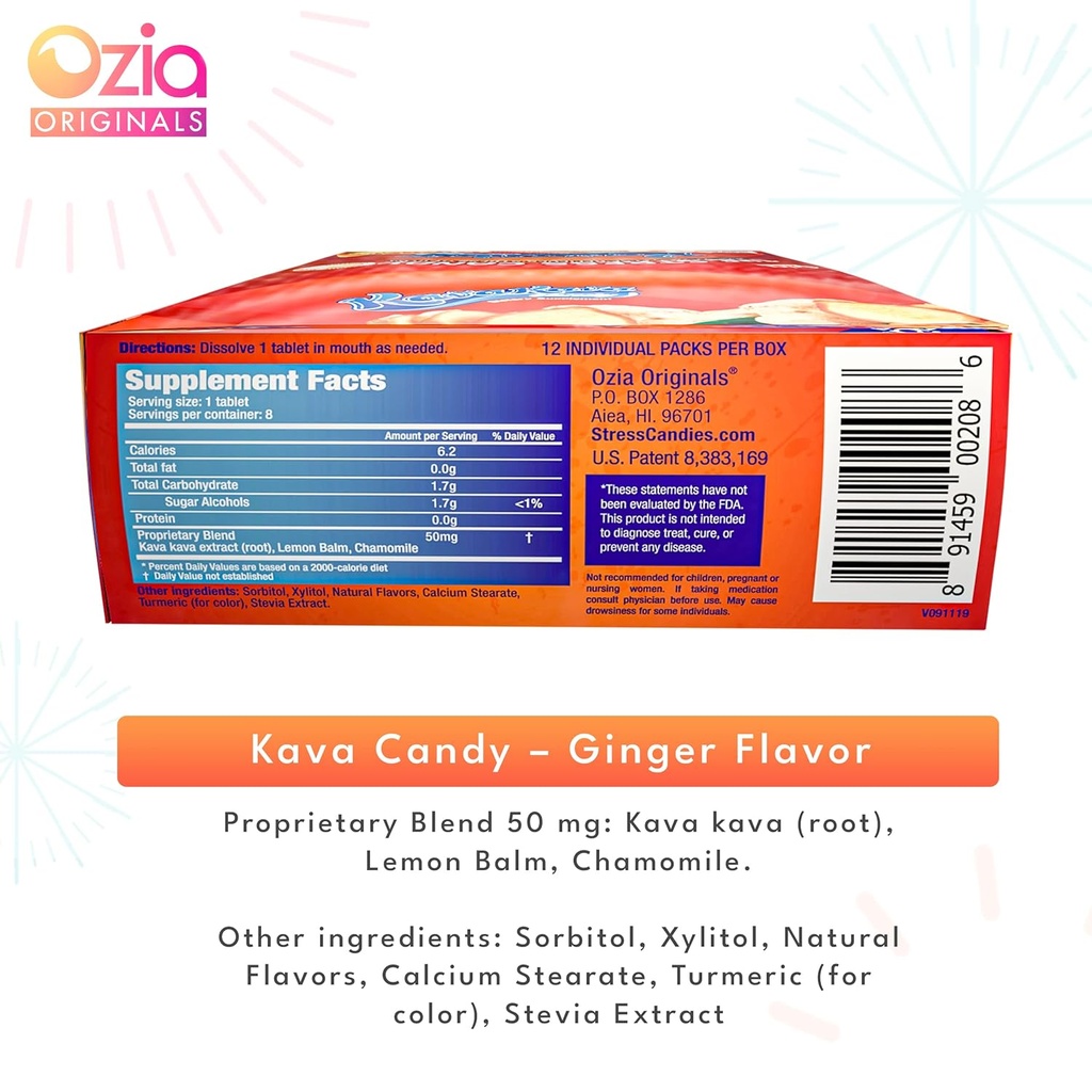 Kava Kava Candy - 8 Kava Candies Per Pack, Kava Extract Stress Relief Supplement, Natural Kava Root Chill Happy Pill, Encourages Positive Mood - Ginger Mint Flavor, 1 Box (12 Packs) 3