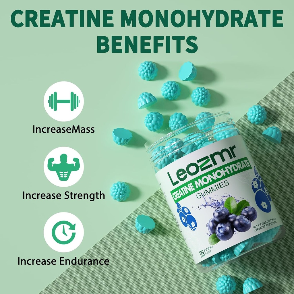 Creatine Monohydrate Gummies 5000mg for Men & Women, Chewables Creatine Monohydrate Supplement(120 Count)- Blueberry 120 Gummies 4