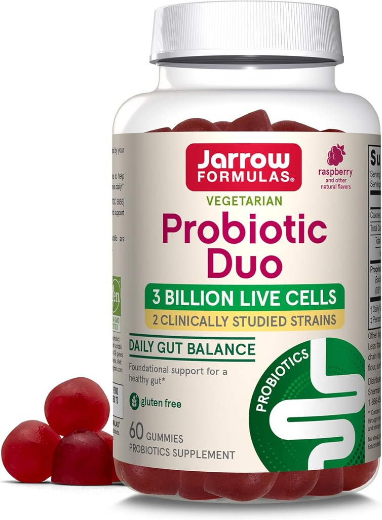 Jarrow Formulas Probiotic Duo, 3 Billion Live Cells Supplement for Immune Health and Digestive Support, 60 Raspberry Flavor Probiotic Gummies, 30 Day Supply (Pack of 12) 2