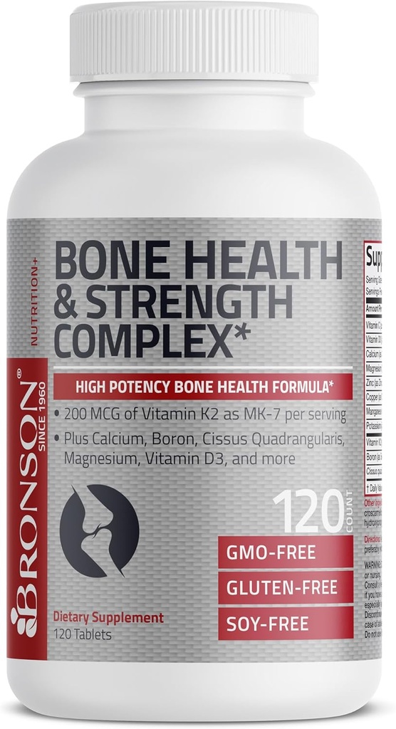Bronson Bone Health & Strength Complex* High Potency Formula 200 MCG of Vitamin K2 as MK7, Plus Calcium, Boron, Cissus Quadrangularis, Magnesium, Vitamin D3, and More - Non-GMO, 120 Tablets 6