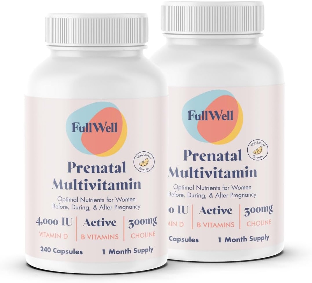 FullWell Prenatal Vitamins Lemon | choline, folate, vitamin D for fetal growth, brain development | 26 Vital Nutrients | Dietitian-formulated, OBGYN recommended, non-GMO, 3rd Party tested, 60 Servings 2