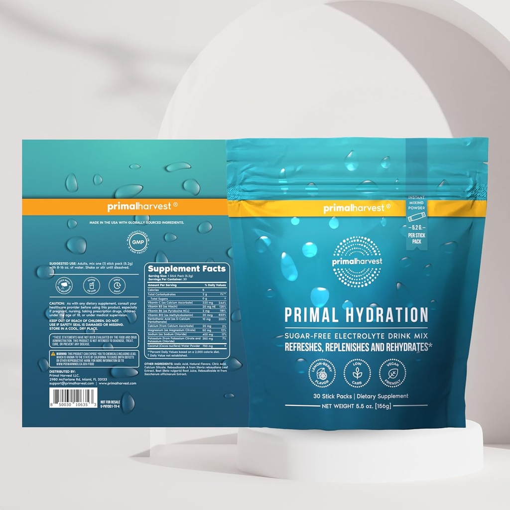 Primal Harvest Hydration Powder & Collagen Powder Supplements for Men, Bundle 6