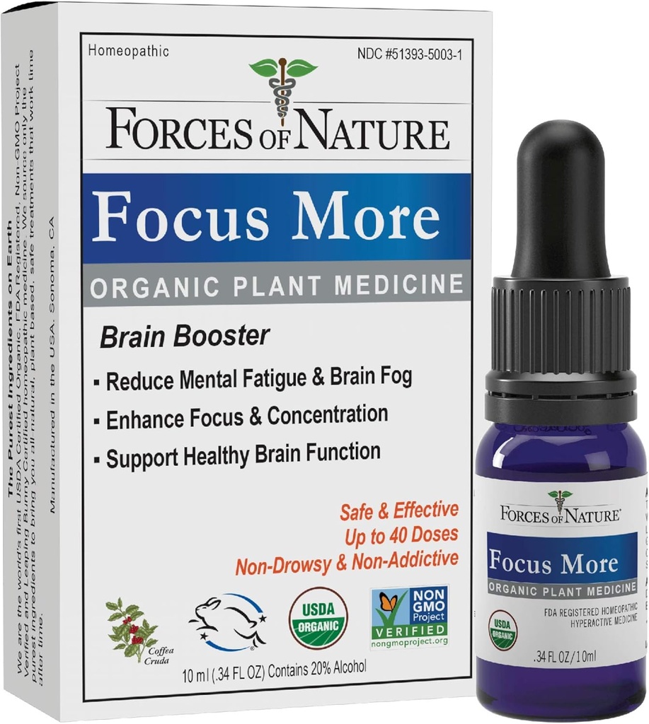 Forces of Nature Organic, Natural Focus More Brain Health Support with Dandelion & Wild Lettuce, Sublingual Tincture Helps Support Memory, Concentration, Non-GMO, 0.34 Fl Oz 2