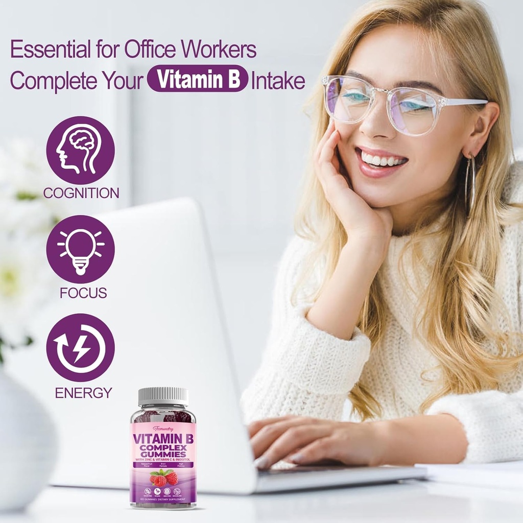 Sugar-Free Vitamin B Complex Gummies for Women - Vegan b Vitamins Complex with Methyl B12, Methyl Folate - Plus Vitamin C, Zinc, Inositol - Supports Energy, Immune, Healthy Hair, Skin (120 Count) 6