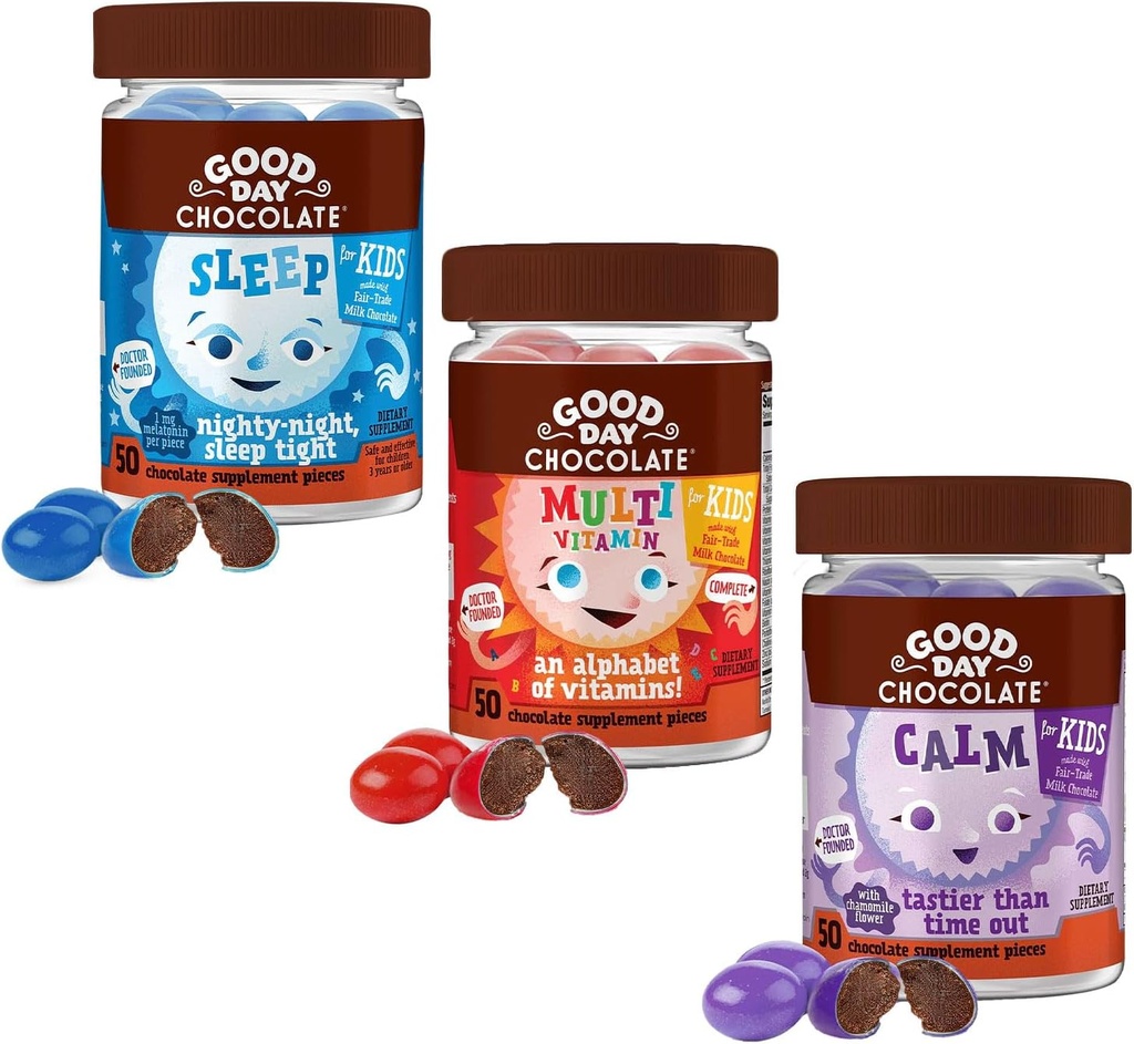 Good Day Chocolate Complete Multivitamin for Kids, Daily Supplement of Vitamins A, B6, B12, C, D, E, Folate and Biotin, Fair Trade and Non-GMO Chocolate, 2 Pack 4