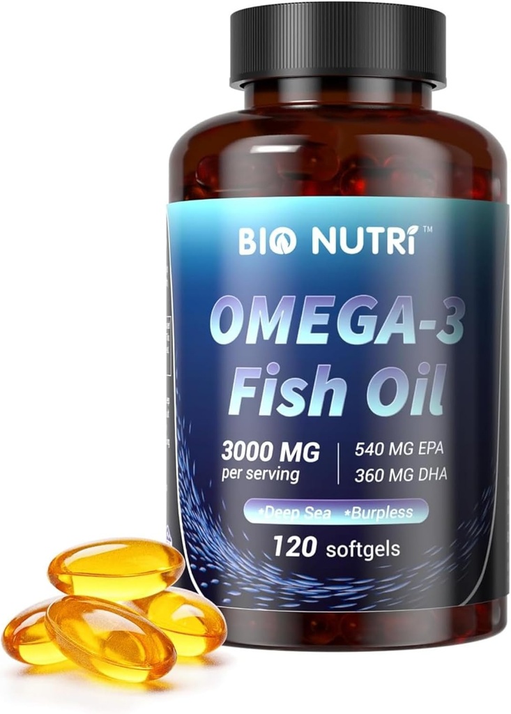 BIO NUTRI Fish Oil Omega 3 Supplements - 3000mg Fish Oil with EPA DHA - Omega 3 Fatty Acid Support - 120 Softgels 2