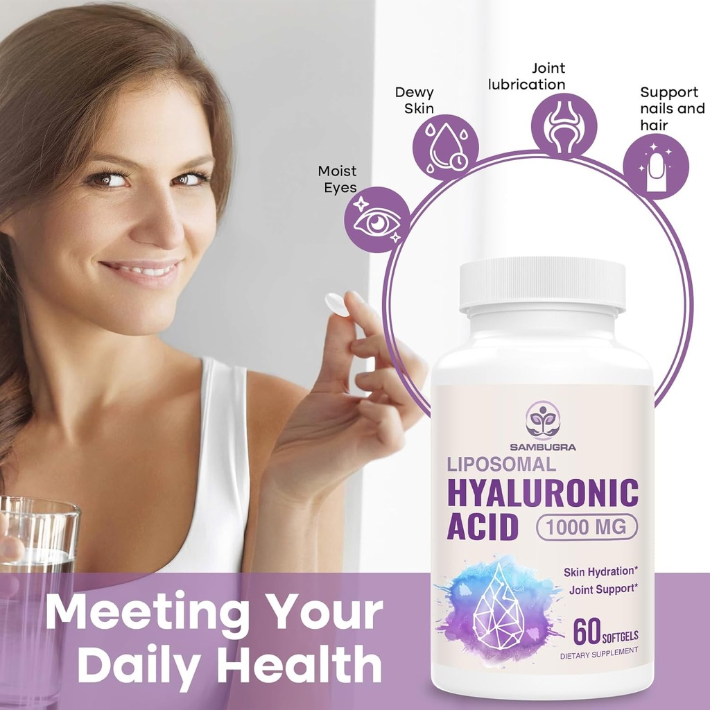 Liposomal Hyaluronic Acid 1000mg, High BioavailabilityHyaluronic Acid Capsules, Dietary Supplement Support Skin and Bones, 180 Capsules (Pack of 3) 4