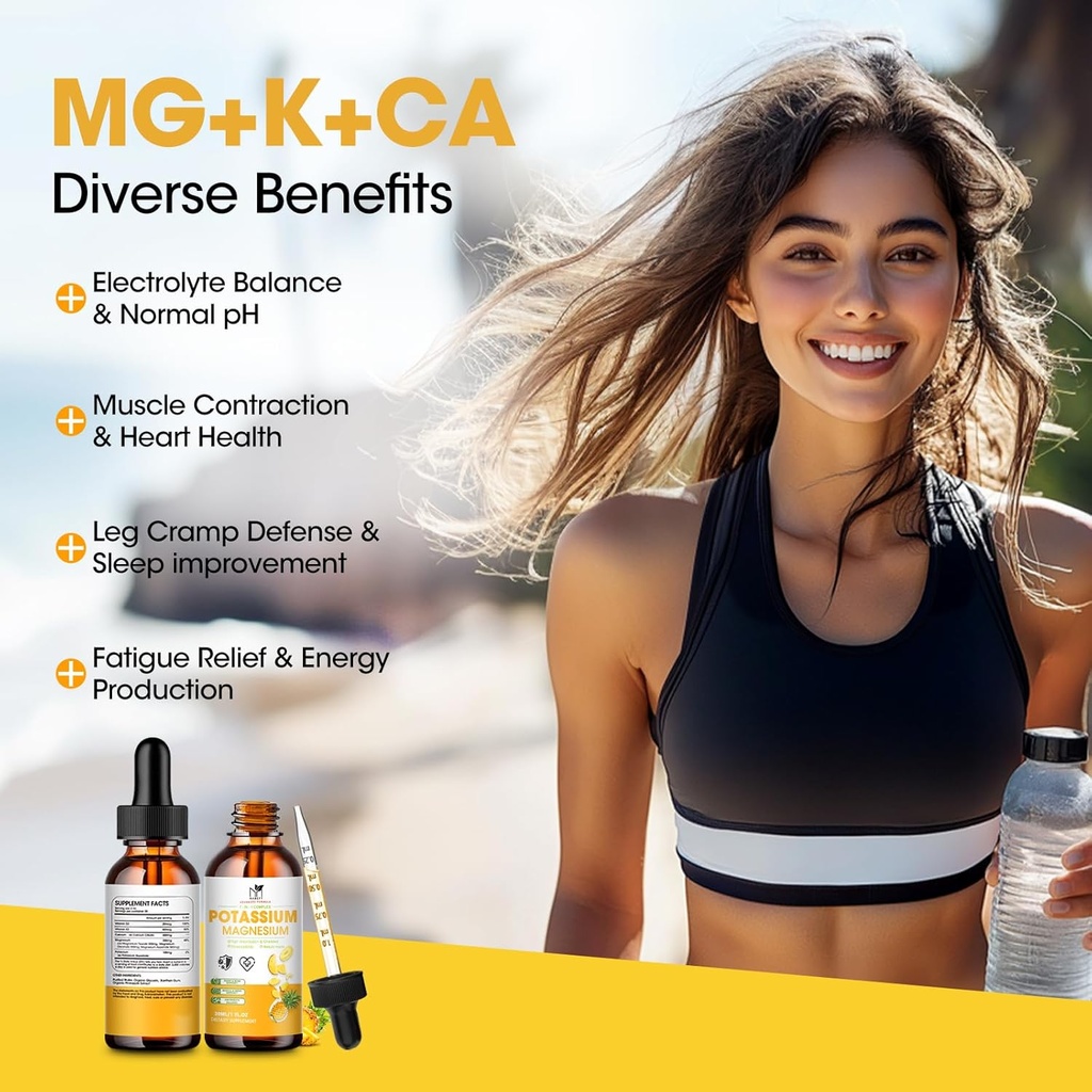 2 Pack Potassium Magnesium Calcium Supplement Liquid Drops -Magnesium Glycinate & Potassium with Vitamin D3, Zinc for Leg Cramps, Bone, Energy, Immune Support, Pineapple Flavor, 4 Fl oz 5