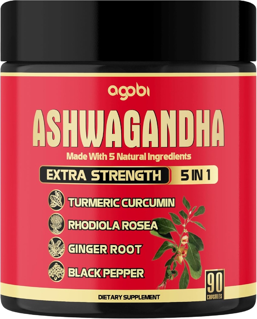 Ashwagandha Capsule 5in1-90 Vegan Capsules Blended with Ginger, Turmeric, Rhodiola Rosea & Black Pepper 2