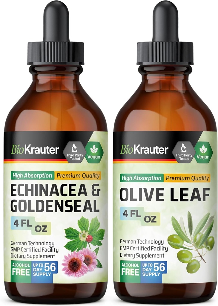 BIO KRAUTER Echinacea with Goldenseal Tincture 4 Fl. Oz. & Olive Leaf Tincture 4 Fl. Oz. 2