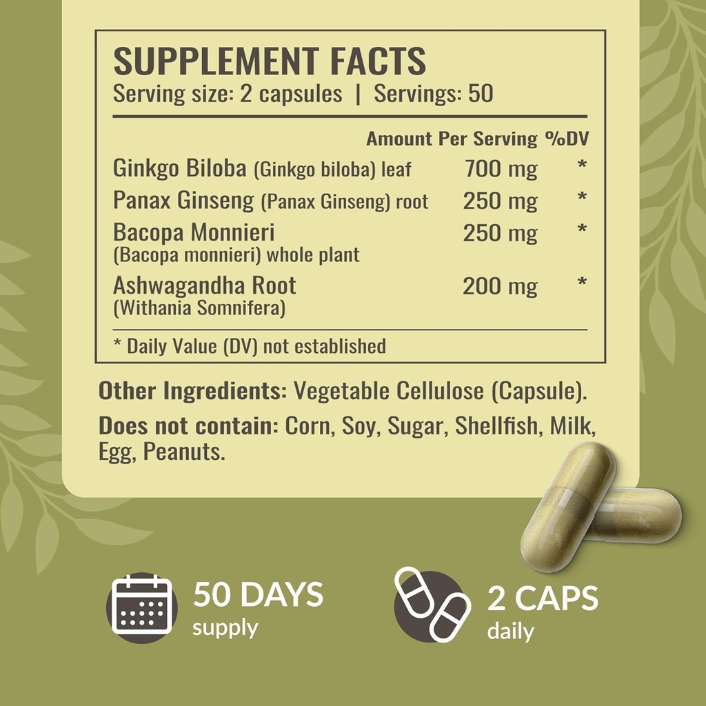 HERBAMAMA Brain Support & Broccoli Sprout Kit - Bundle of 1400 mg Brain Support Complex &1000 mg Broccoli Sprout Capsules - Vegan, Non-GMO, Gelatin-Free - 2 Pack 5