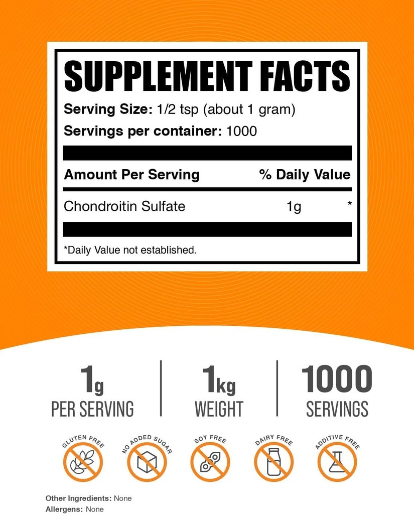 BulkSupplements.com Chondroitin Sulfate Powder - Chondroitin Sulfate Supplement, for Joint Support - Gluten Free, 1g per Serving, 1kg (2.2 lbs) (Pack of 1) 3