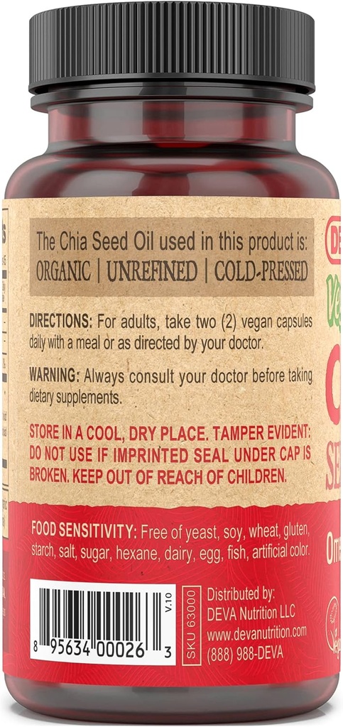 DEVA Vegan Vitamins Chia Seed Oil, Packed with Omega 3, 6, 9 & Other Essential Fatty Acids, Cold-Pressed & Unrefined, 90 Capsules 5
