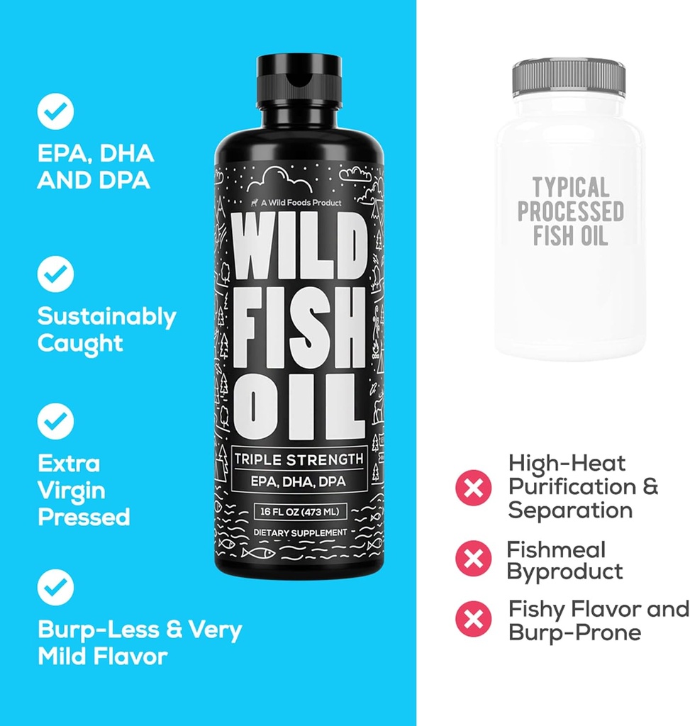 Wild Foods Liquid Omega 3 Fish Oil Supplement, Lemon, 16 oz (1 pk) | Wild Caught, Burpless, Odorless, Non-GMO, Gluten Free | DPA, DHA, EPA Triple Strength Heart & Joint Nutrition for Women & Men 5