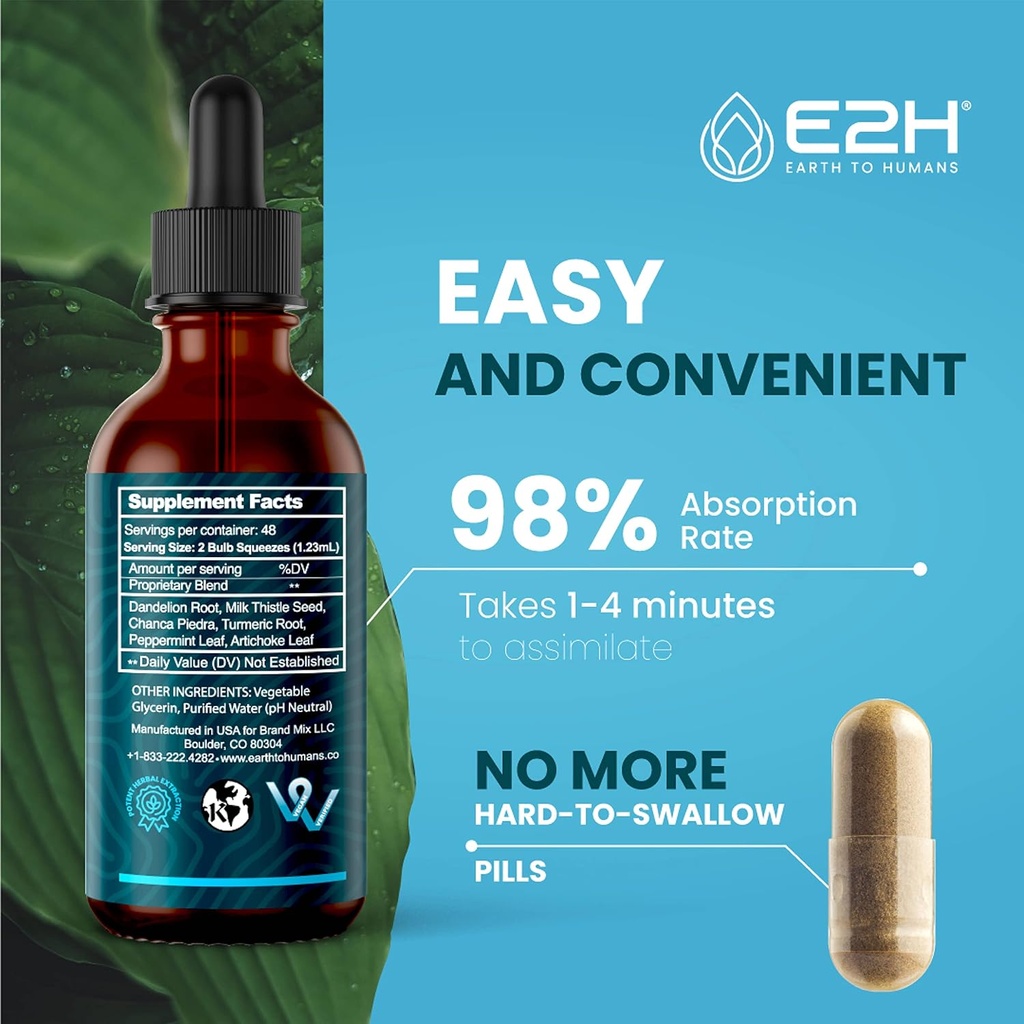 E2H: Liver Support Supplement and Liquid Turmeric Curcumin | Vegan, Non-GMO - 2 Fl Oz Each (4 Fl Oz Total) - Bundle 5