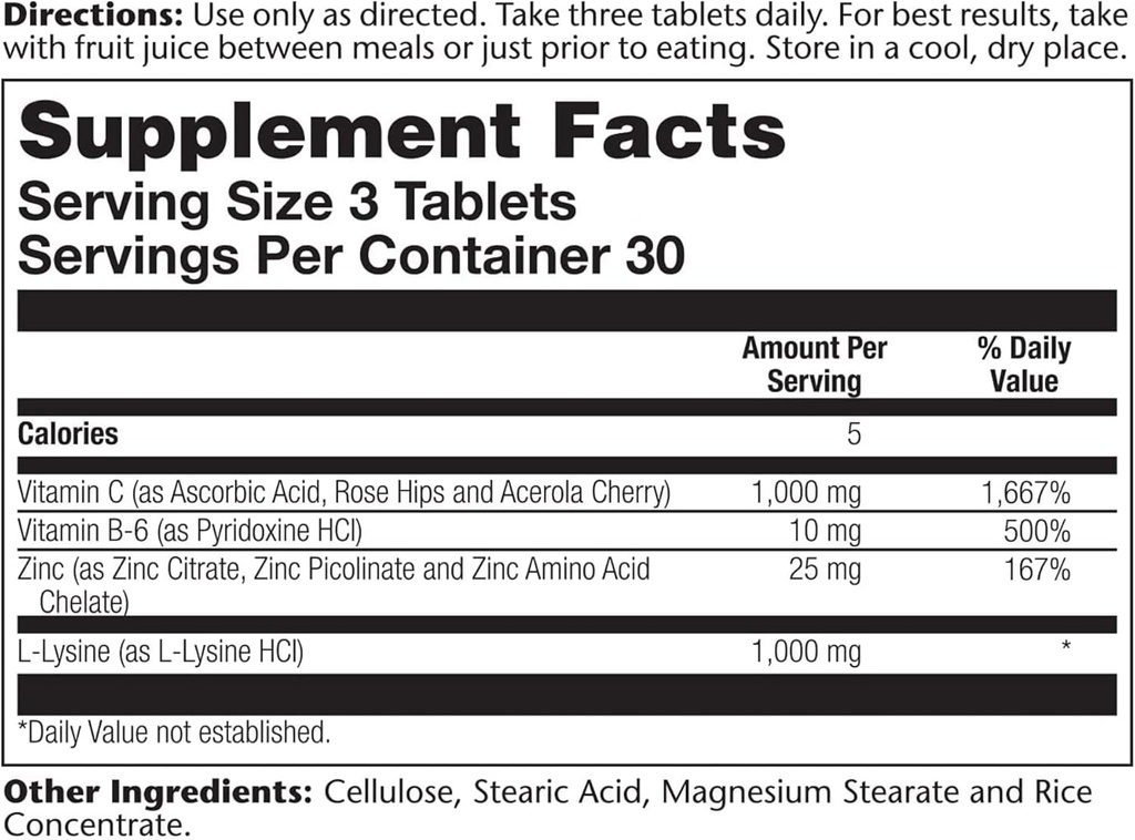 Solaray L-Lysine - 90 Tablets - Tissue & Immune System Support - Vegan, Non-GMO - 30 Servings 4