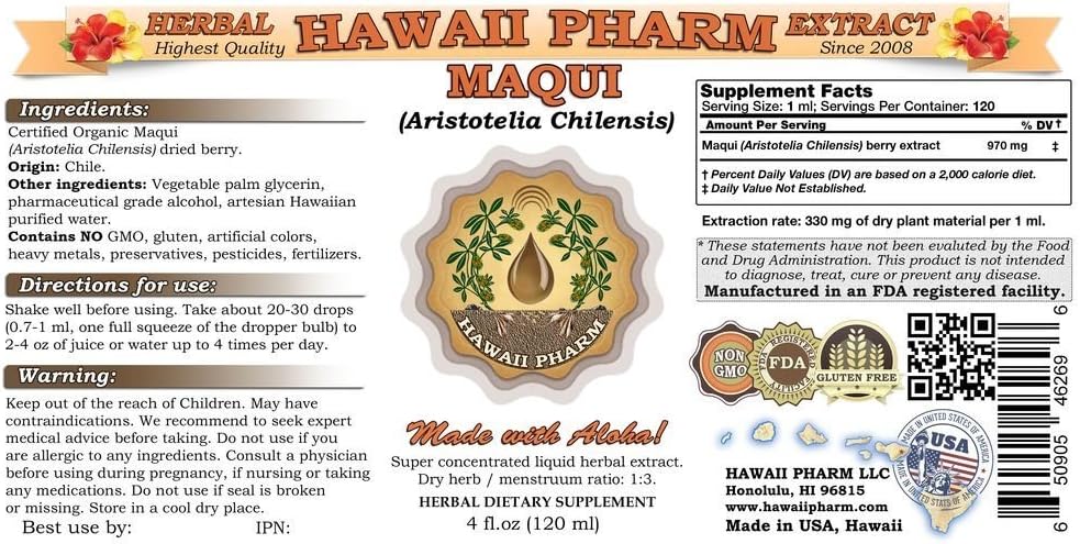 Maqui Liquid Extract, Organic Maqui (Aristotelia chilensis) Tincture Supplement 4 oz 3