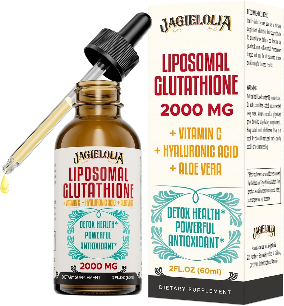 Liposomal Glutathione Liquid 2000MG – Antioxidant Detox Supplement for Women & Men, Aging Defense, Liver Function & Energy, with Hyaluronic Acid + Aloe Vera + Vitamin C, Natural & Vegan, 12 FL.OZ 2