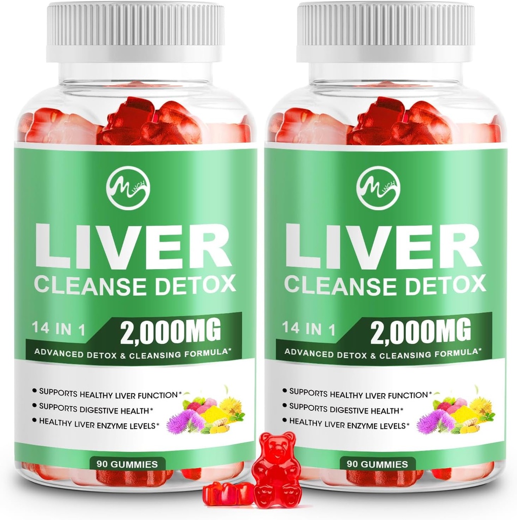 Liver Wellness Gummies, Sugar Free Liver Wellness Support Supplements with 2000mg Milk Thistle, Glutathion, Dandelion, Alpha Lipoic Acid, Artichoke, 2 Pack, 180 Count, Raspberry Flavor 2