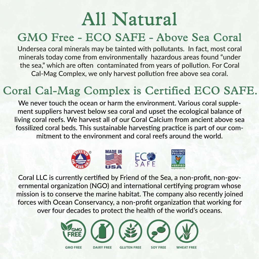 Coral Cal-Mag - Bioavailable Coral Calcium with Magnesium in a 2:1 Ratio and 1200 International Units of Vitamin D3-180 Vegetarian Capsules 6