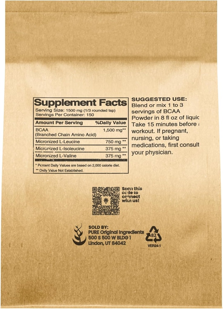 Pure Original Ingredients Unflavored Instantized BCAA (8oz) Powder, Branched Chain Essential Amino Acids, Supplement (8 Ounce) 3