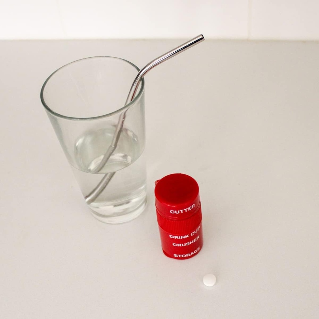 EZY DOSE 3 Compartment Pill Crusher, Cutter and Grinder, Daily Usage, Safely Cut Pills, Vitamins, Tablets, Accurate and Easy Cutting, Stainless Steel Blade, Removable Drinking Cup, Red, BPA Free 4