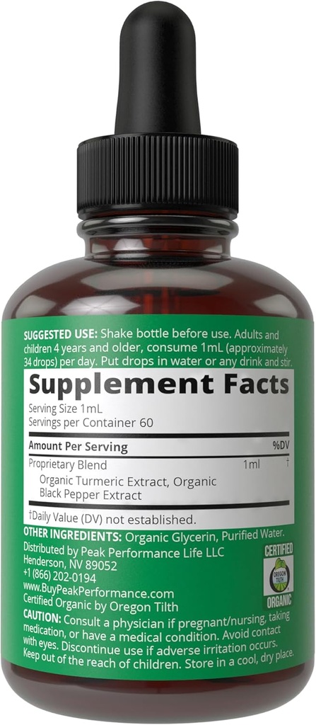 Turmeric Curcumin with Black Pepper USDA Organic Liquid Drops Vegan Extract for Women and Men. for Immune + Digestive Support. High Bioavailability Herbal Tincture Supplement. Zero Sugar, Gluten Free 6