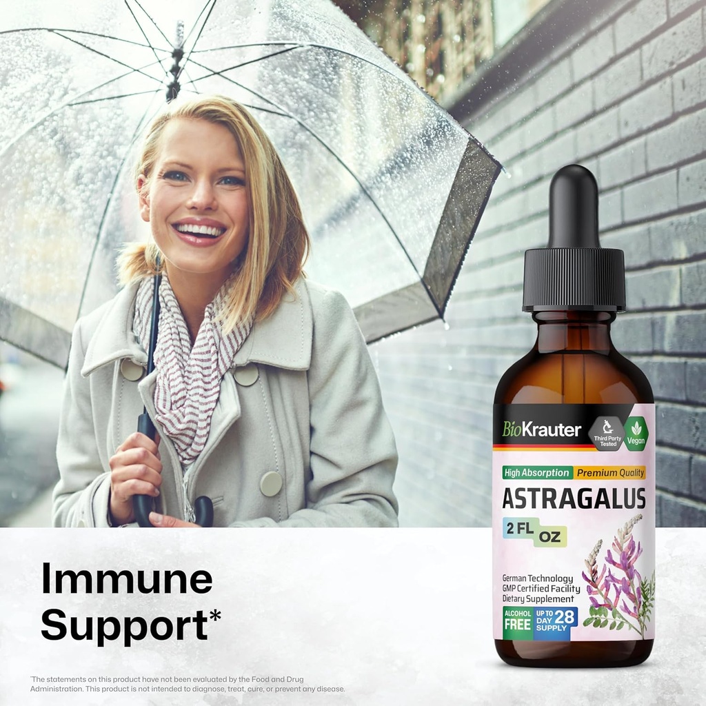 BIO KRAUTER Astragalus Tincture - Astragalus Root Liquid Extract for Immune Support - Alcohol and Sugar Free - High Absorption - Vegan Drops 2 Fl.Oz. 3
