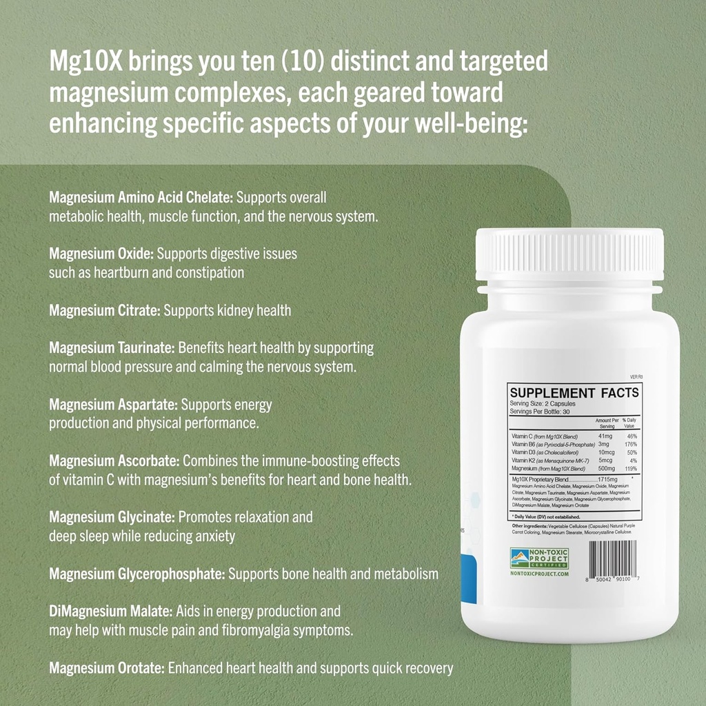 Mg10X Multi-System Magnesium | Supplement to Support Sleep - 60 Capsules | Enhanced Sleep, Immune System & Metabolic Support | Includes Magnesium Glycinate, Citrate and More 3