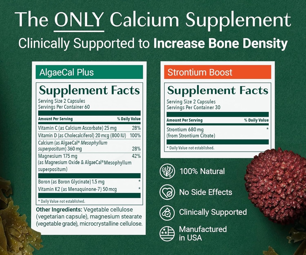 ALGAECAL Bundle - Bone Builder Pack, Calcium Supplement Vitamin D, K2, Strontium & Omega 3 Fish Oil with EPA & DHA & The Book by Lara Pizzorno Healthy Bones Healthy You 5