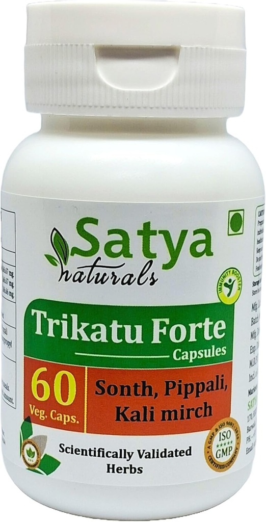 Trikatu Forte Capsules 500 mg. 60 Veg. Capsule | Trikatu (Pippali, Kali Mirch, Sonth) Extract Capsules for Men and Women | Ayurvedic Herbal Supplement/Remedies | 10:1 Forte (1 Bottle of 60 Capsules) 2