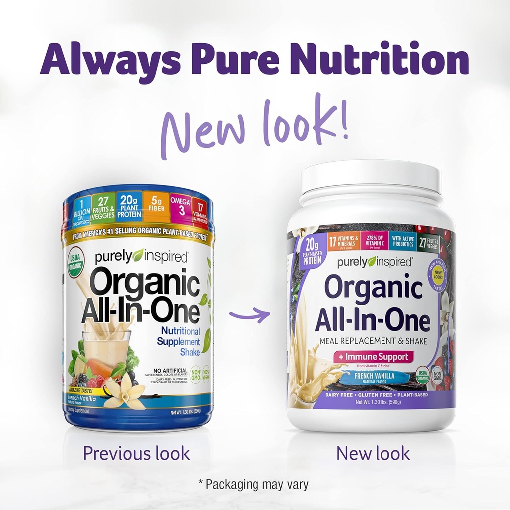 Purely Inspired All-in-One Vegan Protein Powder for Men & Women, French Vanilla (16 Servings) - Plant-Based Organic Protein Powder for Shakes & Smoothies - Gluten-Free Nutritional Meal Replacement 3