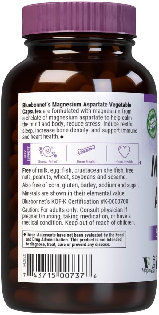 BlueBonnet Nutrition Magnesium Aspartate, Supports Healthy Magnesium Levels, Soy & Gluten & Dairy Free, Non-GMO, Kosher Certified, Vegan, 100 Servings, White, 200 Count 4
