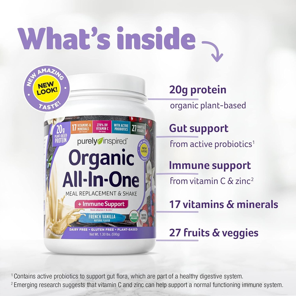 Purely Inspired All-in-One Vegan Protein Powder for Men & Women, French Vanilla (16 Servings) - Plant-Based Organic Protein Powder for Shakes & Smoothies - Gluten-Free Nutritional Meal Replacement 4