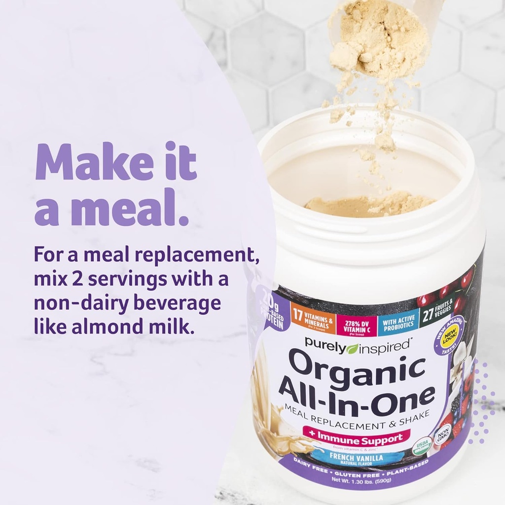 Purely Inspired All-in-One Vegan Protein Powder for Men & Women, French Vanilla (16 Servings) - Plant-Based Organic Protein Powder for Shakes & Smoothies - Gluten-Free Nutritional Meal Replacement 6