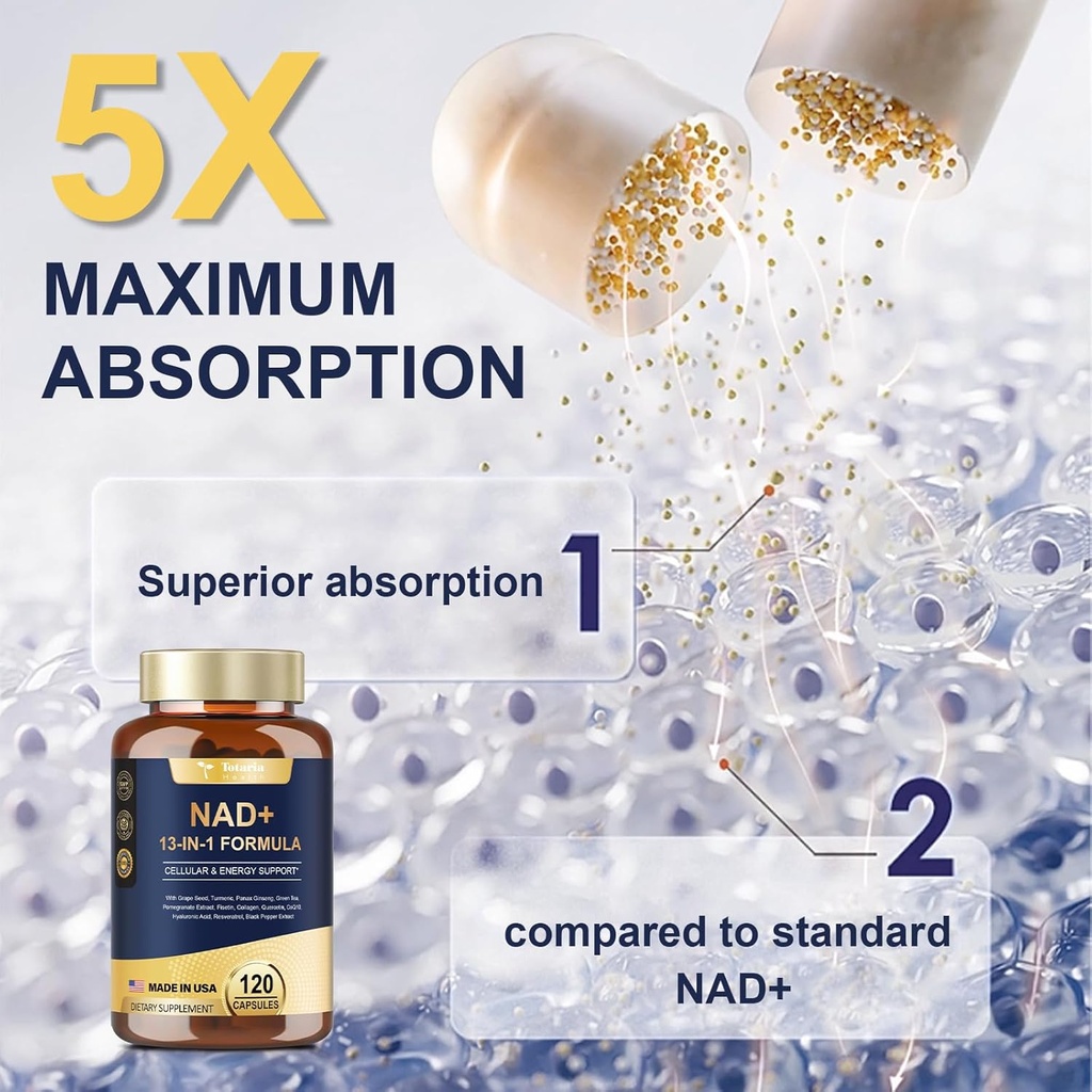 Totaria NAD Supplement for Women Men 120 Capsules 15-IN-1Cortisol Liquid Drops 2 FL.OZ 4