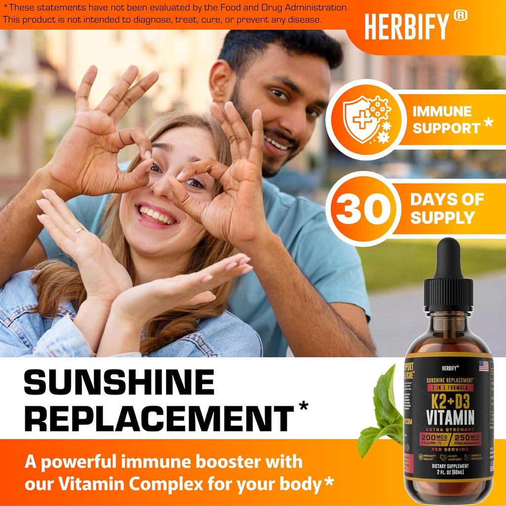 HERBIFY Bundle - K2 and D3 Drops & Valerian Root Tincture - Bone Strength & Nervous System Support 3