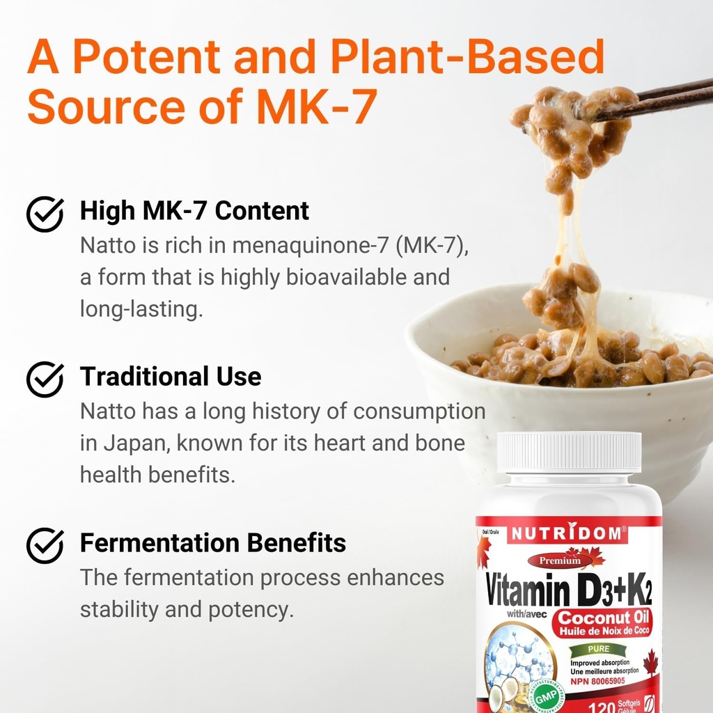 Nutridom Vitamin D3 + K2 with Coconut Oil (120 Softgels) 6