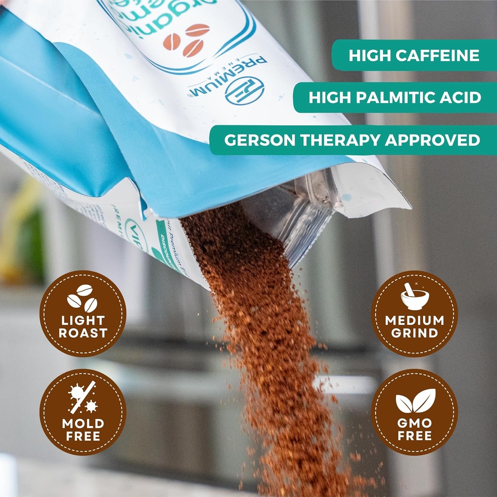 Premium Enema Organic Coffee for Enemas - Light Roast Medium Ground Specialty Grade High Palmitic Acid Caffeine Fair Trade 1Lb 4