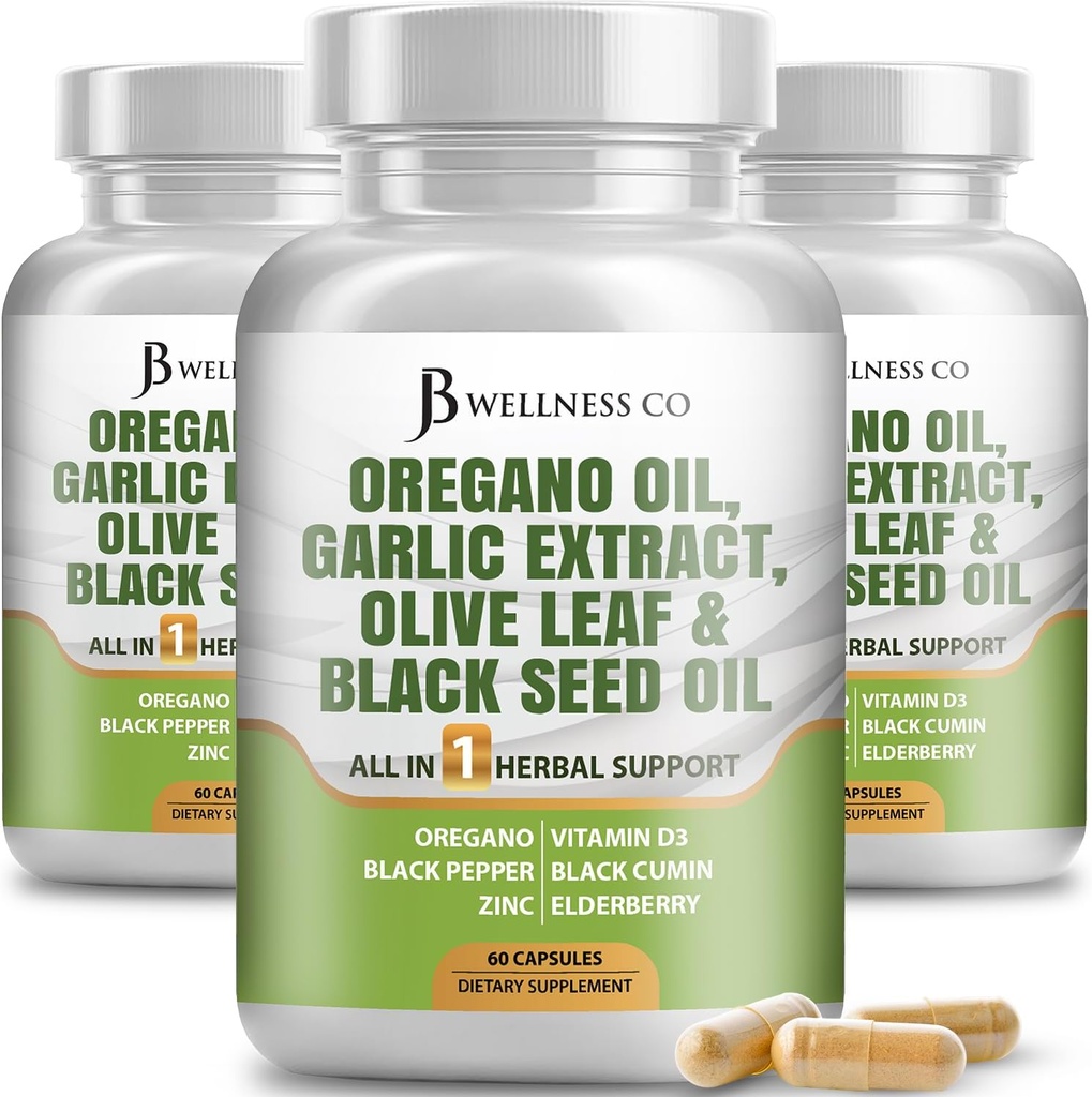 JB Wellness Oregano Oil, Garlic Extract, Olive Leaf, with Astragalus - Immune Support & Digestive Health Supplement for Women and Men - 180 Count 2